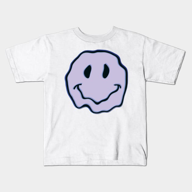 Blue melting smiley face Kids T-Shirt by Nikamii